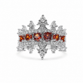 Silver Tone Red CZ Crown Adjustable Open Ring