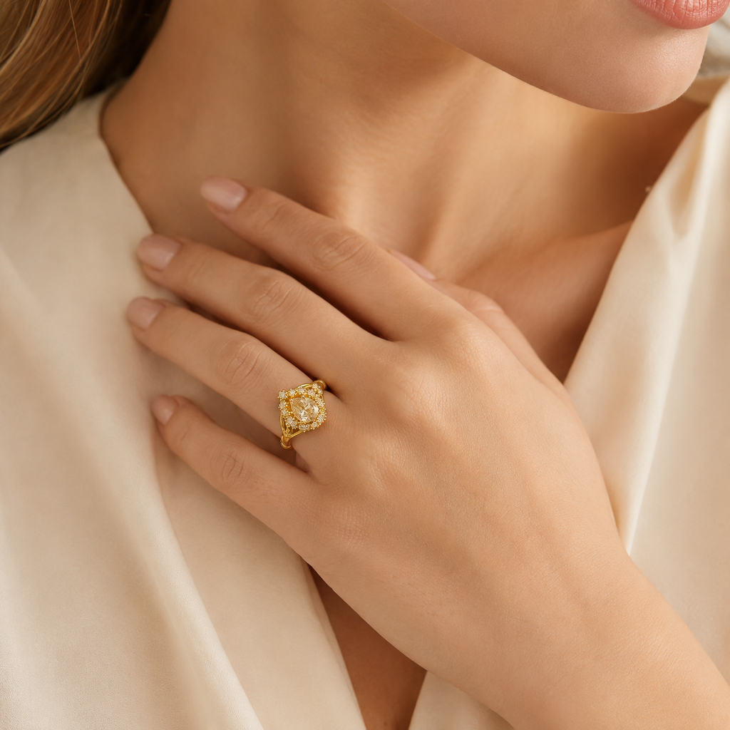 Gold Tone Teardrop CZ Adjustable Open Ring