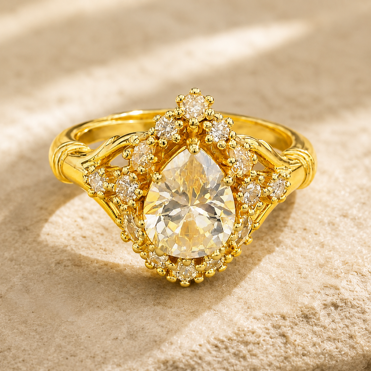 Gold Tone Teardrop CZ Adjustable Open Ring