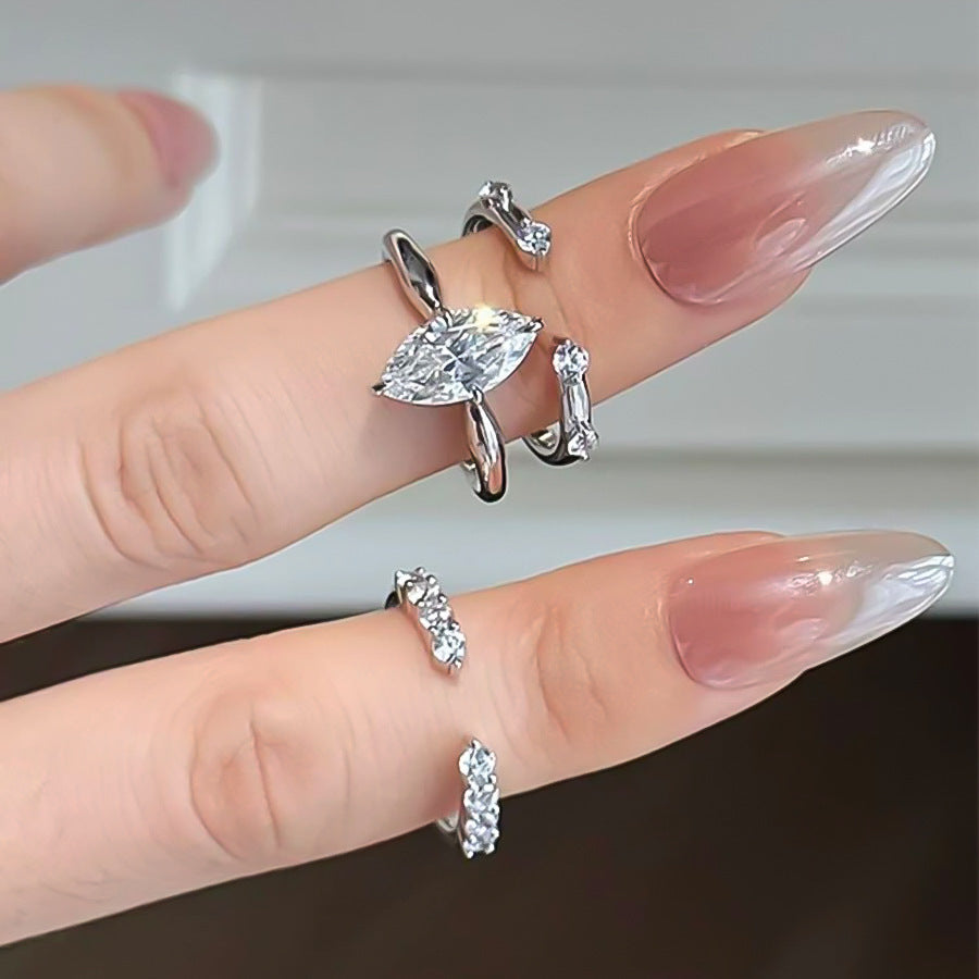 Triple Layer Marquise CZ Adjustable Open Ring