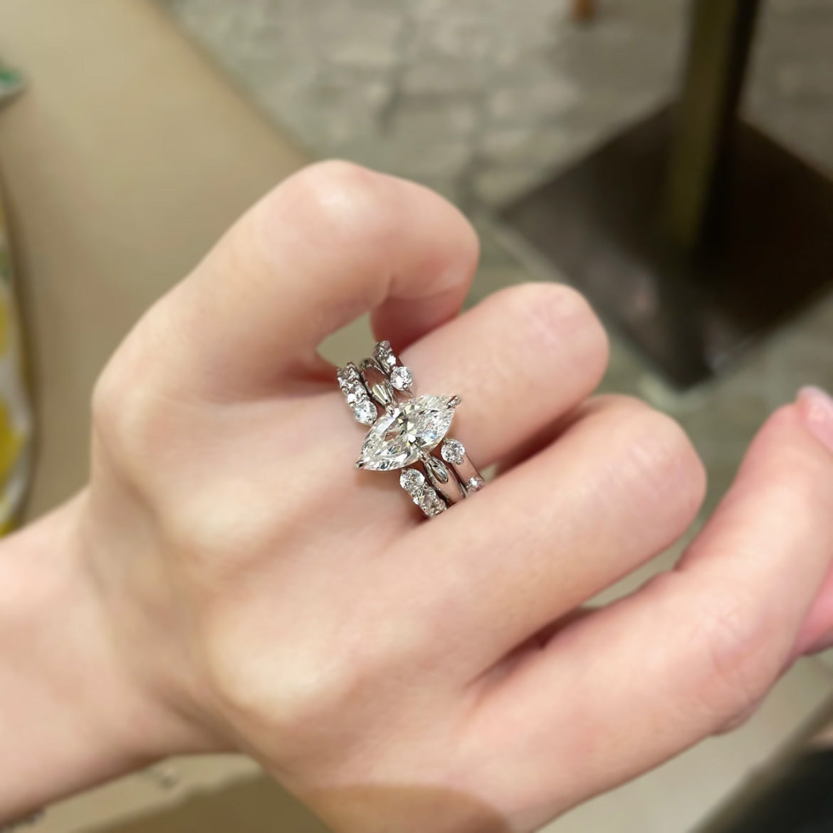 Triple Layer Marquise CZ Adjustable Open Ring