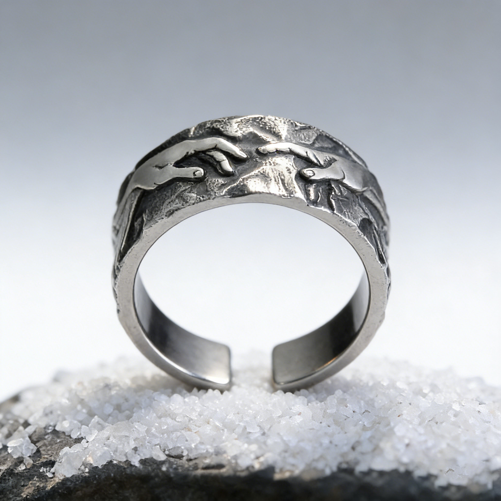 Silver Plated Creation of Adam Rings Vintage Adam Genesis Ring Religious God Giving Life Ring