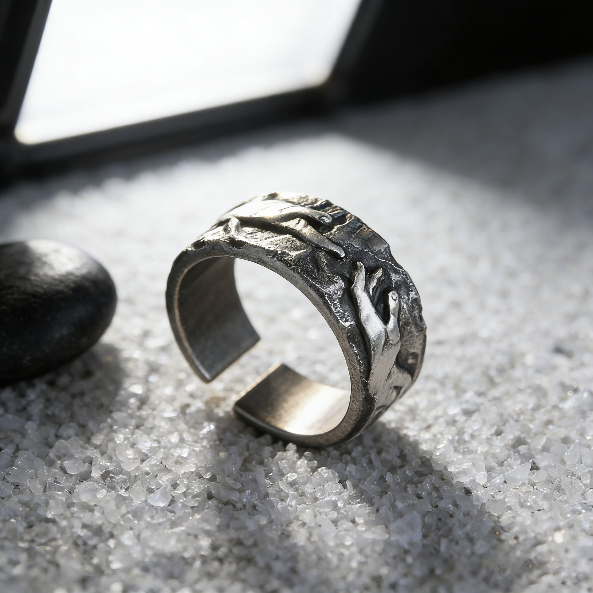 Silver Plated Creation of Adam Rings Vintage Adam Genesis Ring Religious God Giving Life Ring