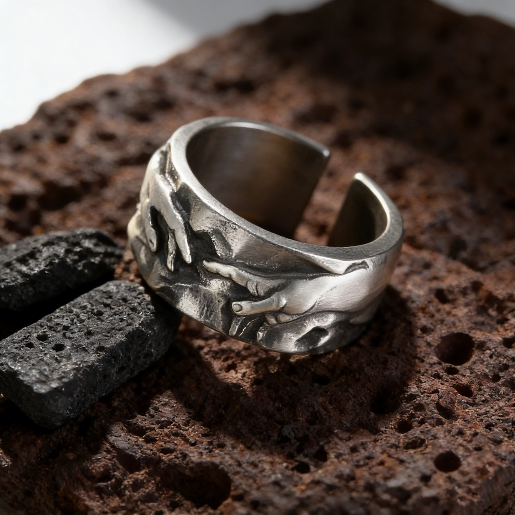 Silver Plated Creation of Adam Rings Vintage Adam Genesis Ring Religious God Giving Life Ring
