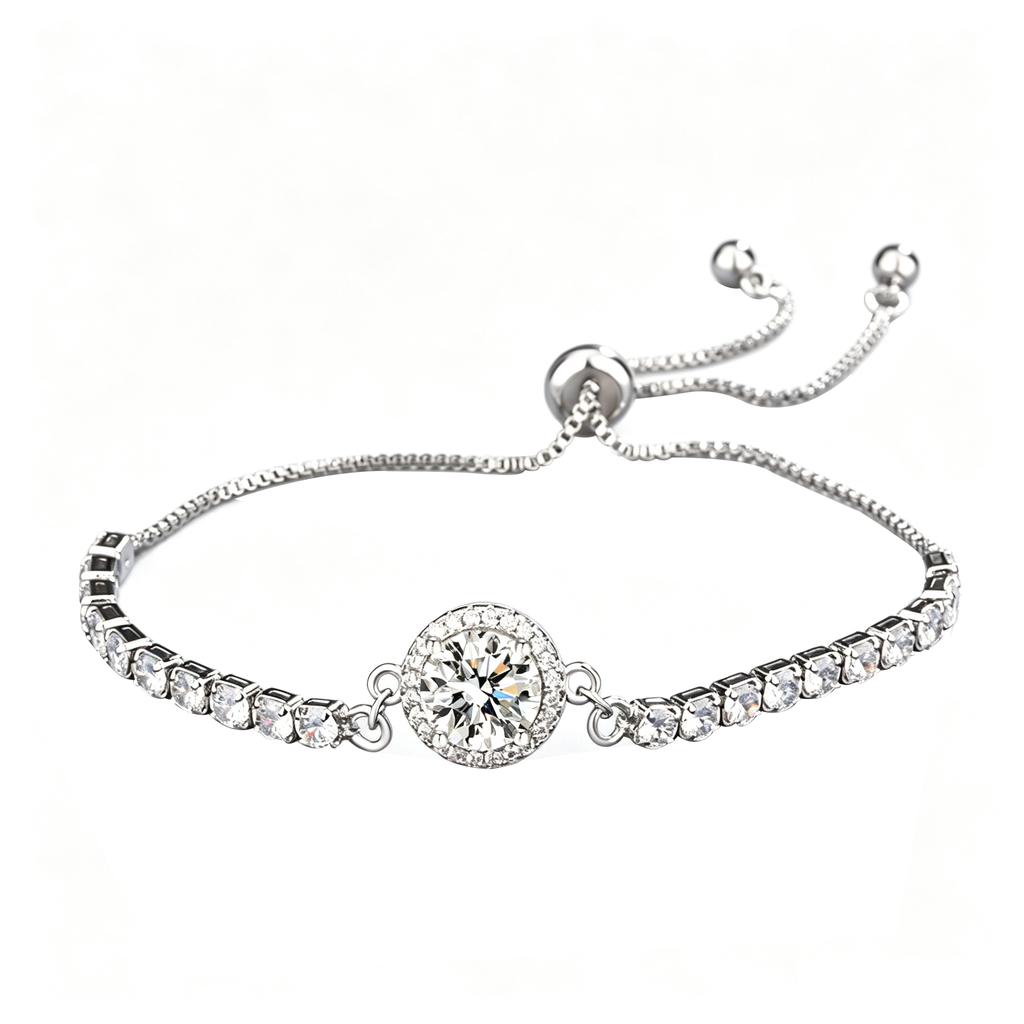 Silver Tone CZ Adjustable Slider Bracelet