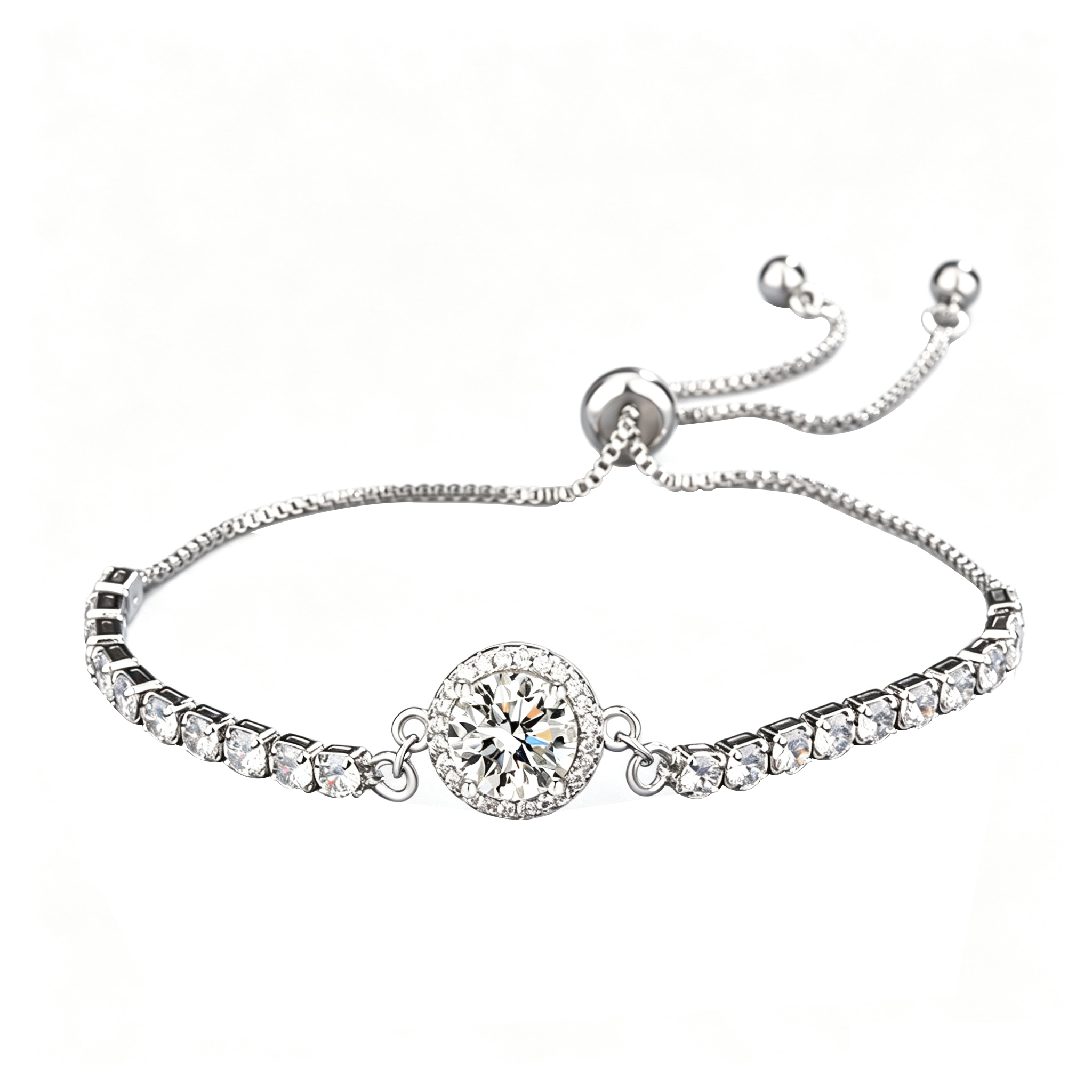 Silver Tone CZ Adjustable Slider Bracelet