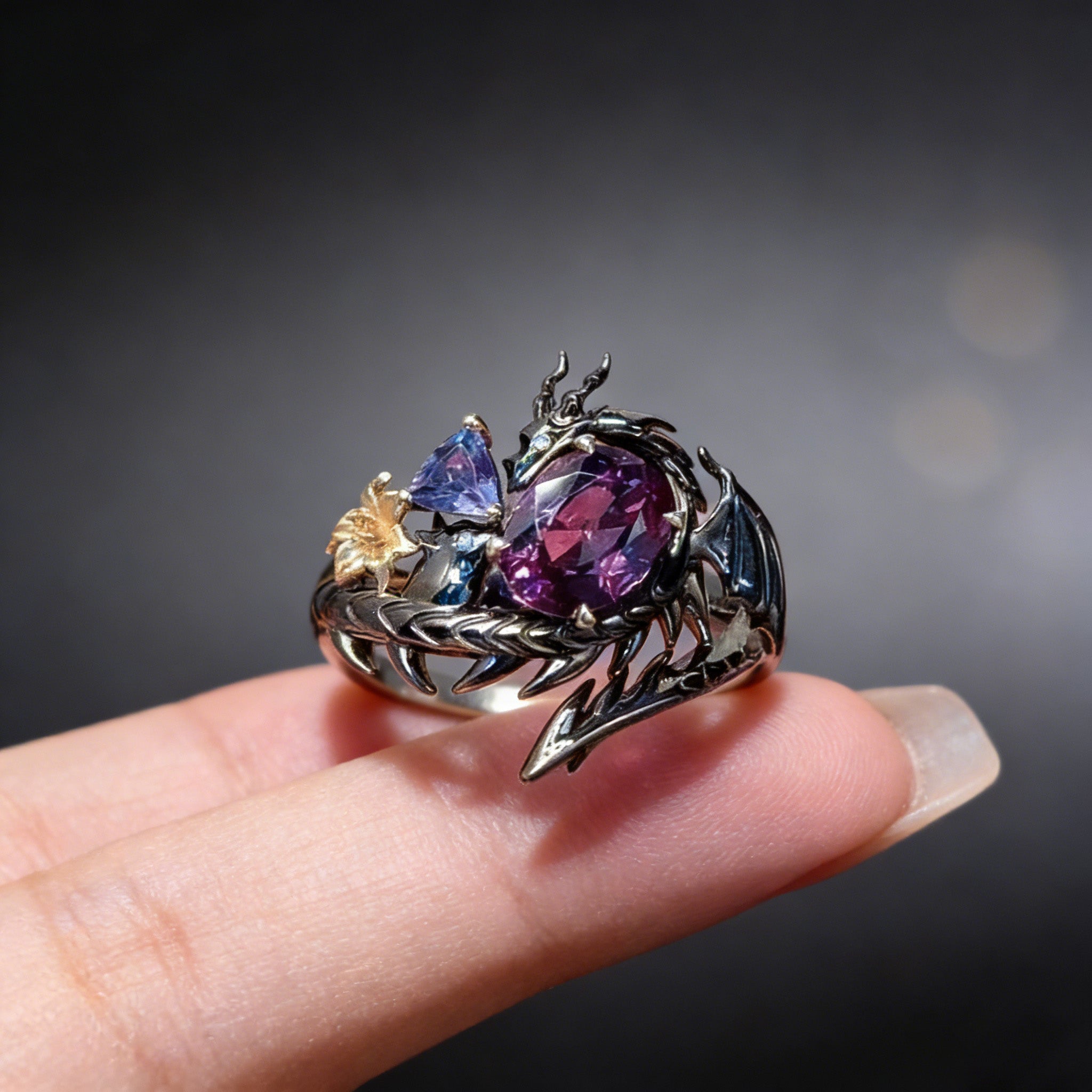 Black Dragon Ring for Women Blue and Purple Zircon Dragon Ring Game Love and deepspace Cosplay Rings
