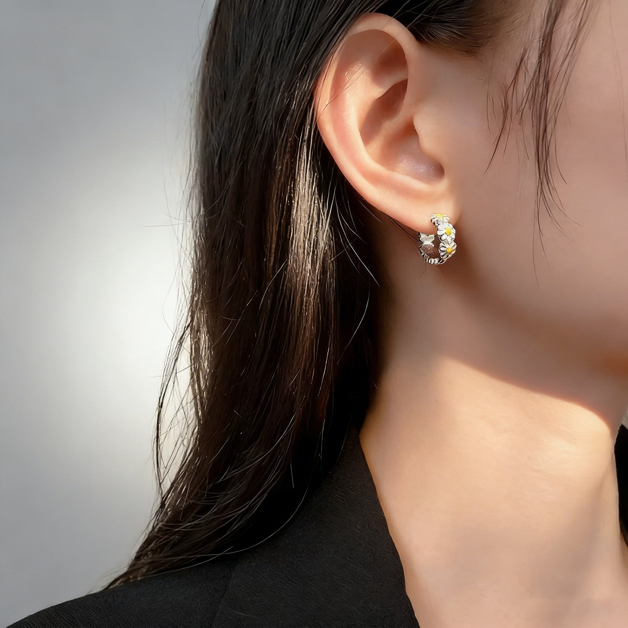 Silver Plated Daisy Flower Hoop Earrings for Women Enamel Daisy  Hoop Earrings Tiny Cute Flower  Earring
