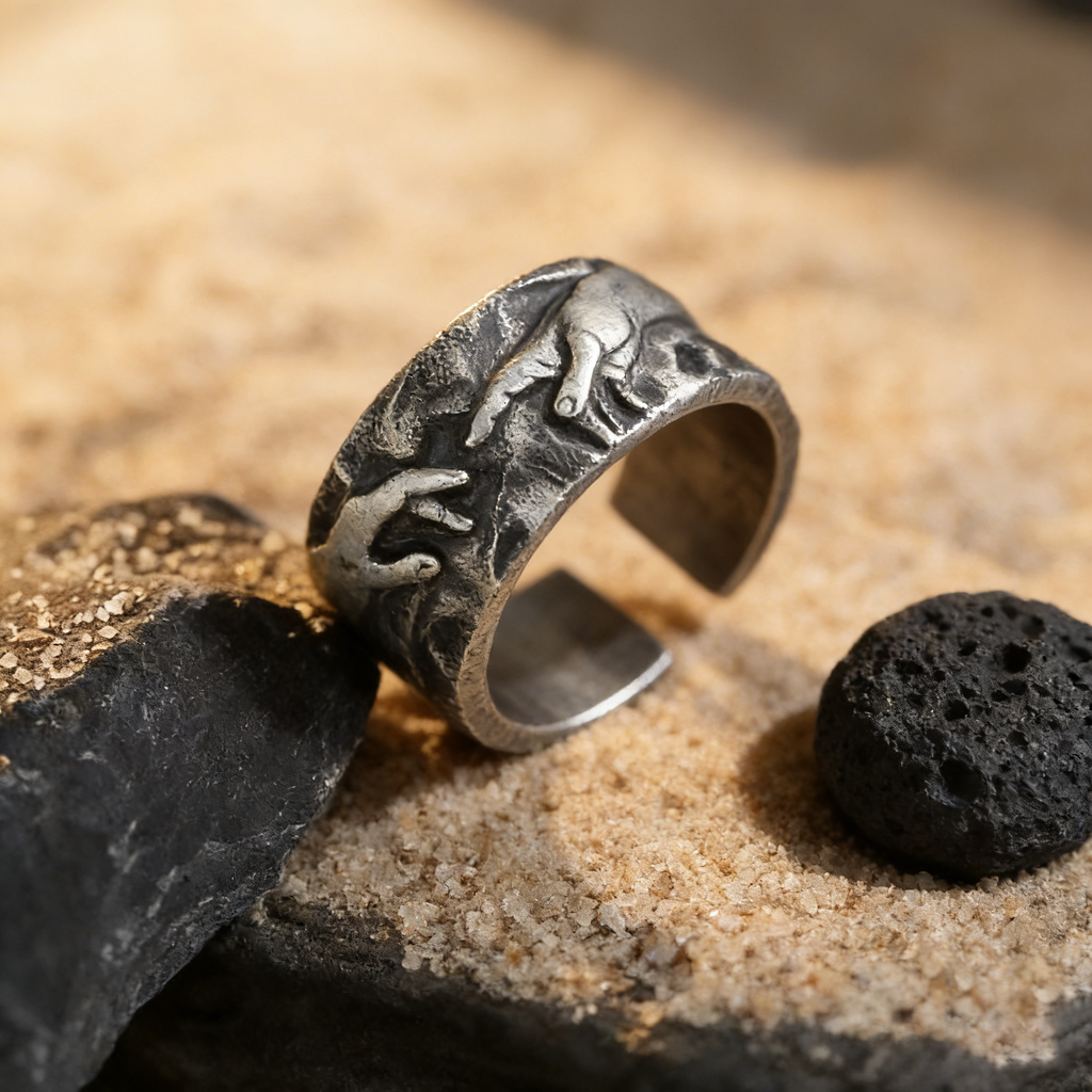 Silver Plated Creation of Adam Rings Vintage Adam Genesis Ring Religious God Giving Life Ring